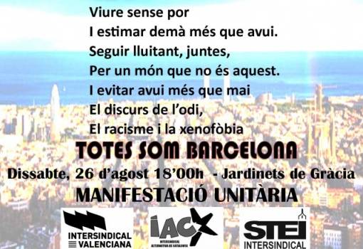 Intersindical Valenciana acudirà a la manifestació de Barcelona