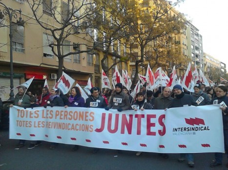Pancarta Intersindical Valenciana manifestació València