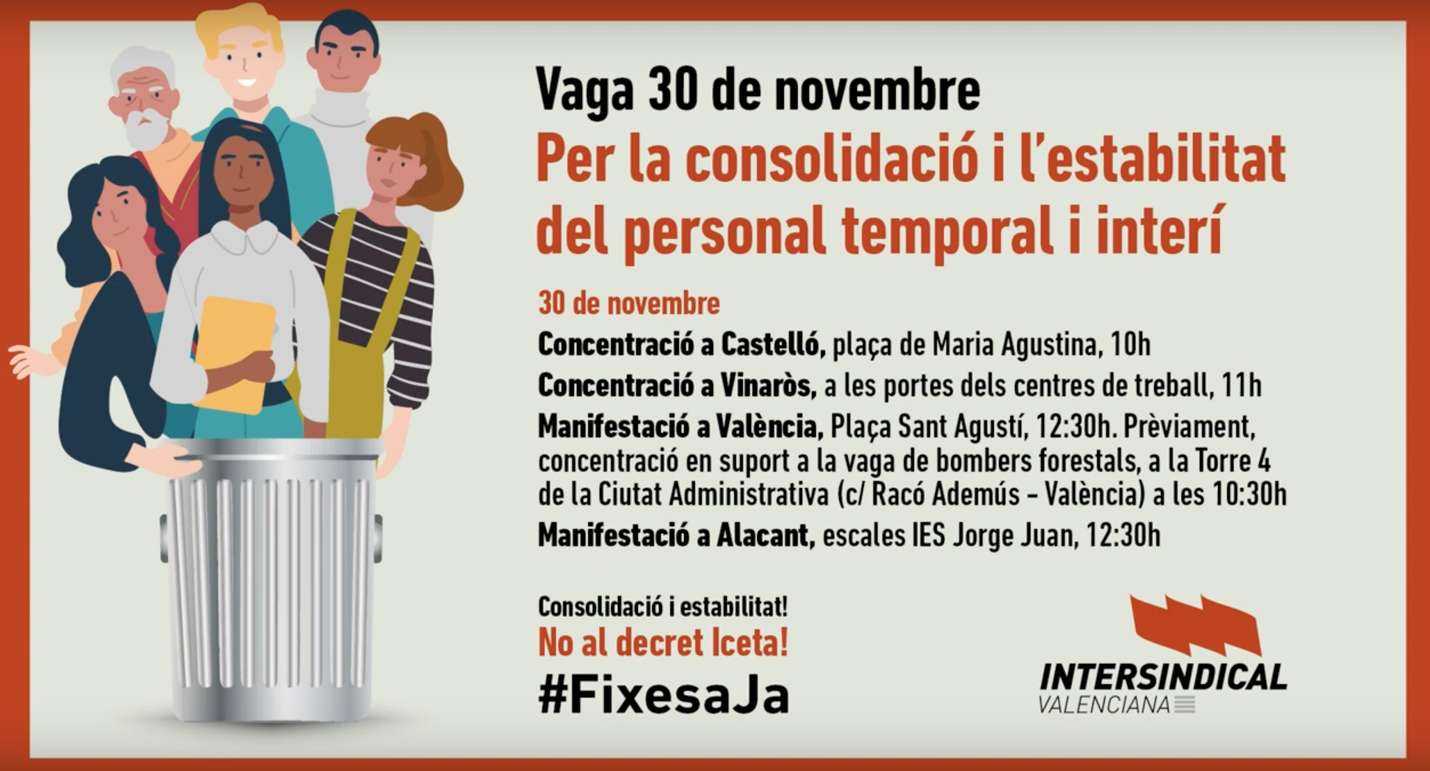 Intersindical Valenciana explica els motius per sumar-se a la vaga de personal interí i temporal del 30N