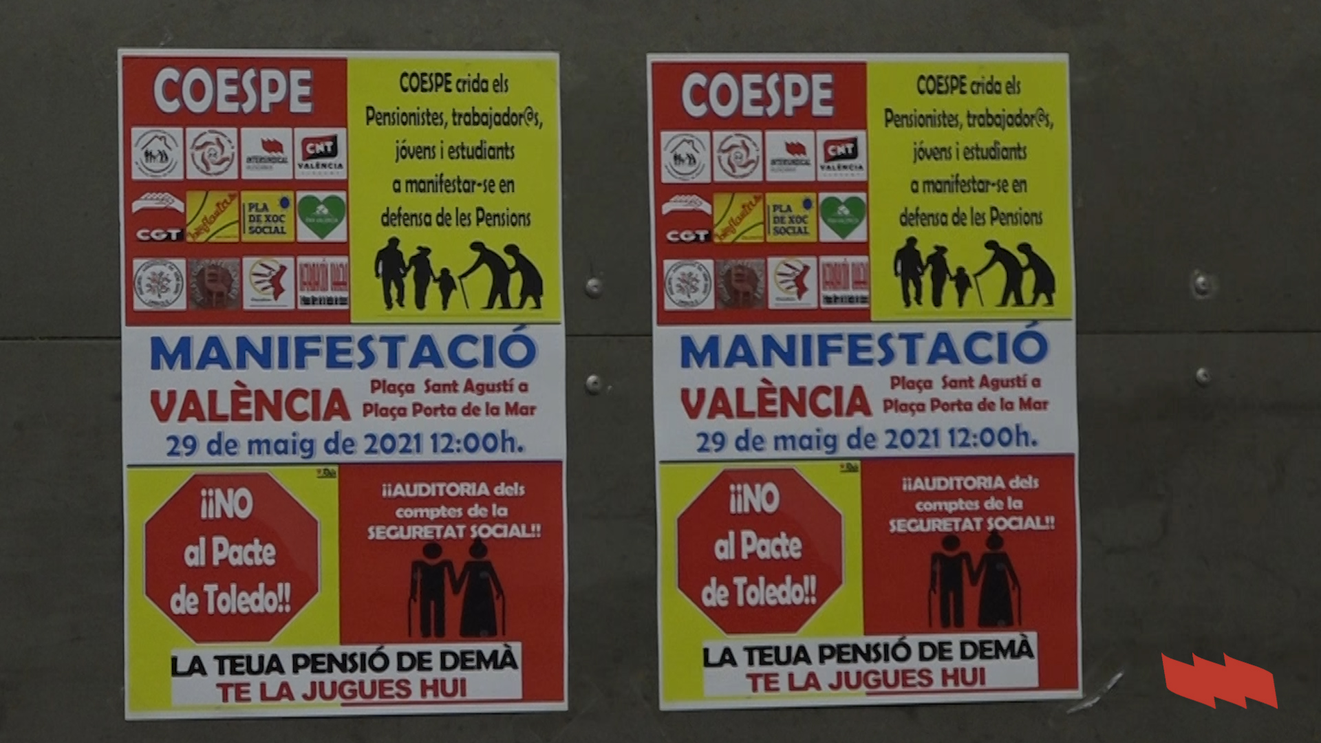 Dissabte 29 de maig a les 12.00: Manifestació a València per unes pensions públiques dignes