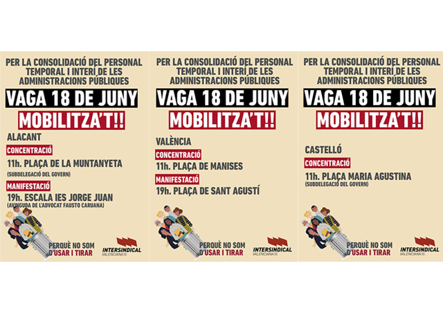 Vaga 18 de juny. Consolidació del personal temporal i interí de les administracions públiques