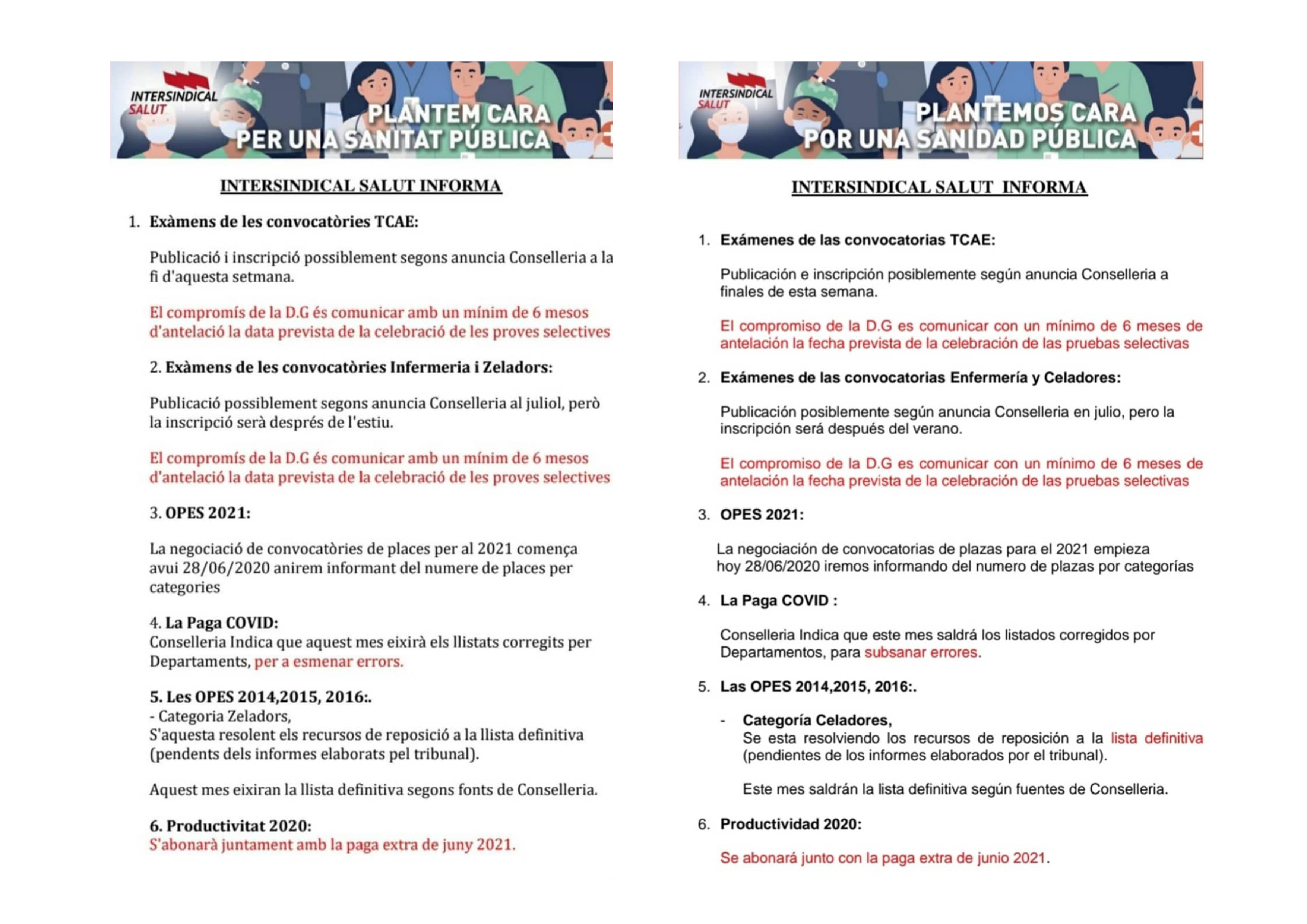 Informació sobre convocatòries, OPES i pagues Covid