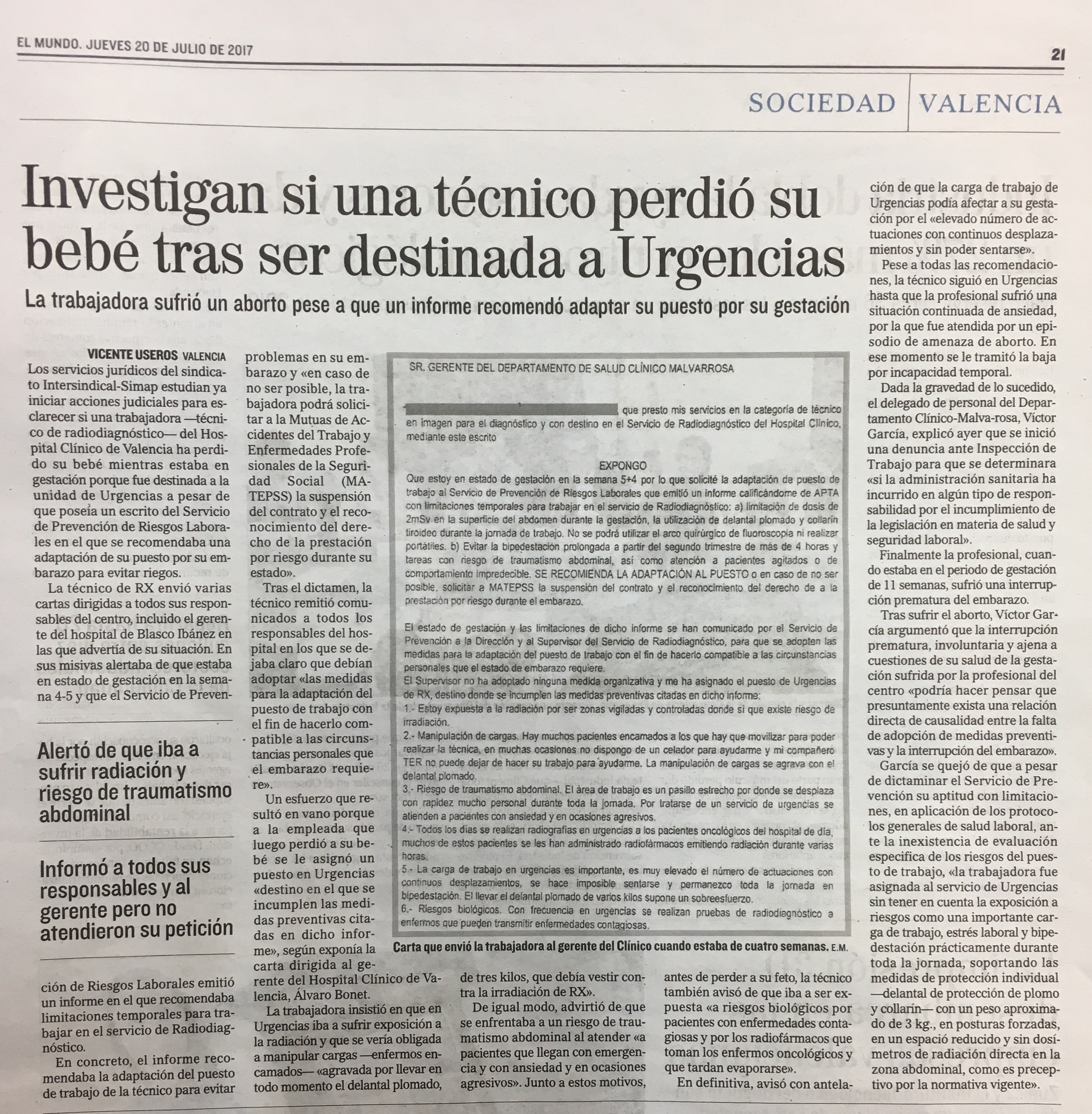 Clínic: S’investiga la interrupció de l’embaràs d’una Tècnic Superior Imatge per  al diagnòstic.