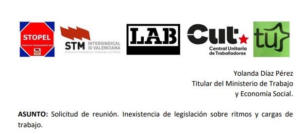 Carta dirigida a Yolanda Díaz Pérez, titular del Ministerio de Trabajo y Economía Social